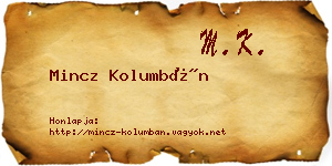 Mincz Kolumbán névjegykártya